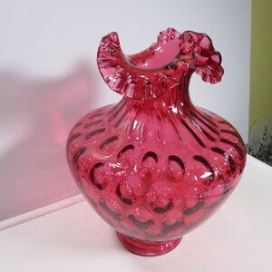 Large Cranberry Vase by Fenton Warm Pink Glass with bubbling & fluting collect